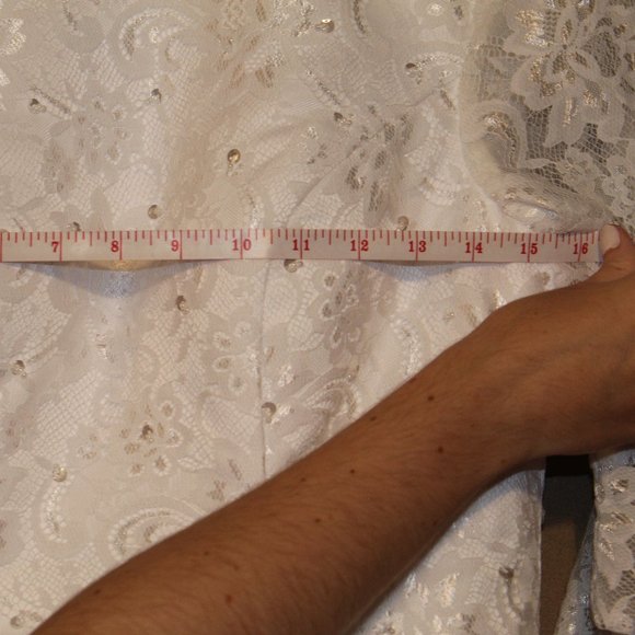 NWOT Beautiful Modest Wedding Gown with Train, White with Lace and Rhinestones - Picture 6 of 16